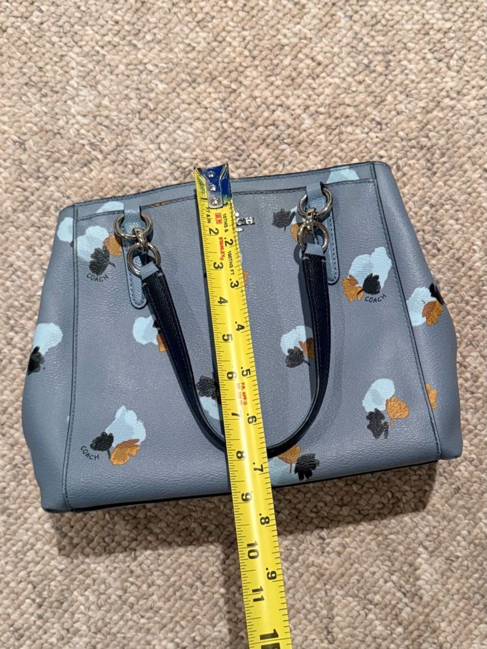 Coach Gray Blue Floral Print Structured Satchel Handbag - Picture 8 of 8
